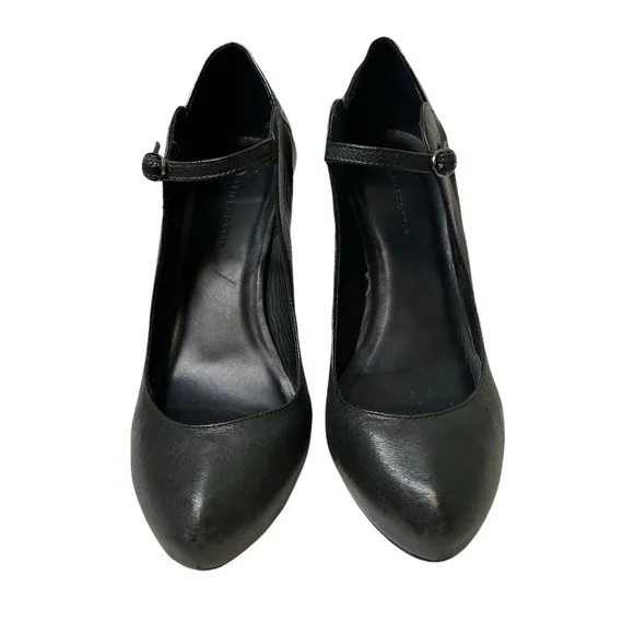 LeifsDottir Anthropologie Mary Jane Wedge Shoes Pumps Black Leather EU Size 39.5