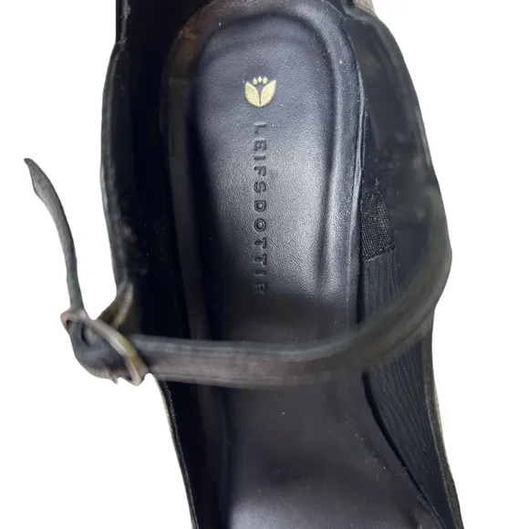 LeifsDottir Anthropologie Mary Jane Wedge Shoes Pumps Black Leather EU Size 39.5