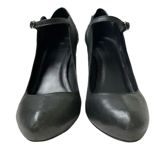 LeifsDottir Anthropologie Mary Jane Wedge Shoes Pumps Black Leather EU Size 39.5