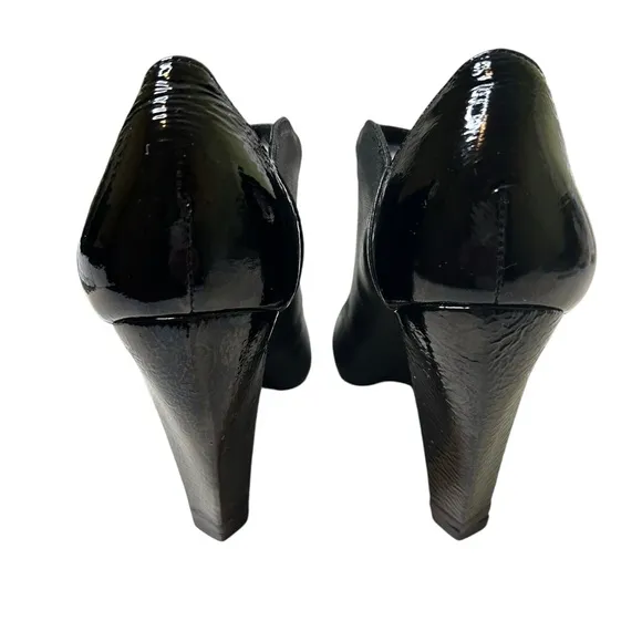 LeifsDottir Anthropologie Mary Jane Wedge Shoes Pumps Black Leather EU Size 39.5