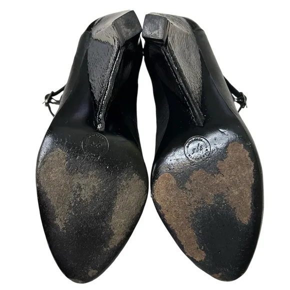 LeifsDottir Anthropologie Mary Jane Wedge Shoes Pumps Black Leather EU Size 39.5