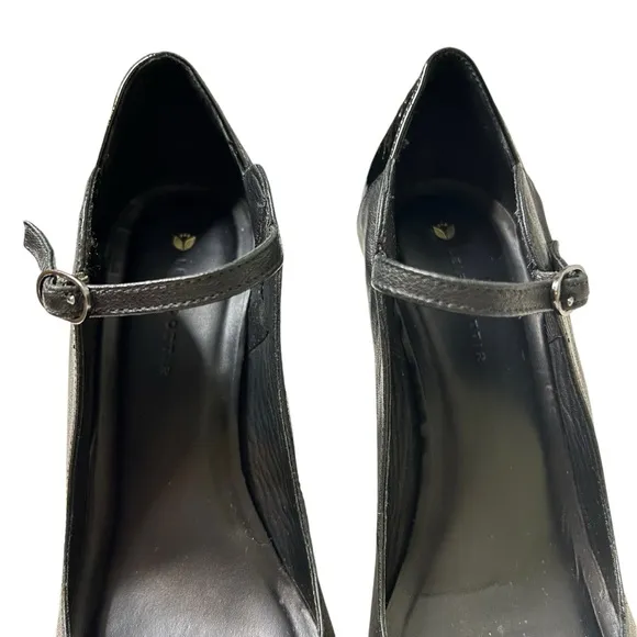 LeifsDottir Anthropologie Mary Jane Wedge Shoes Pumps Black Leather EU Size 39.5