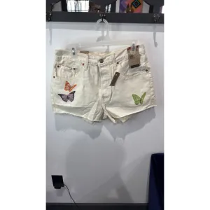 Levi's 501 Button Fly Denim Shorts Women's Size 31 Cream Butterfly