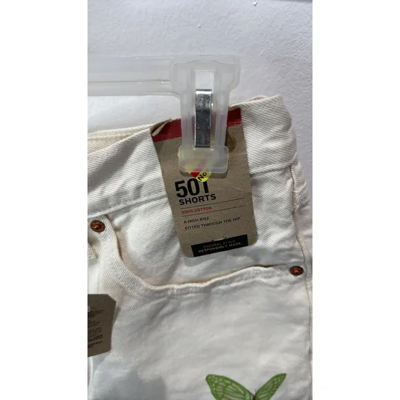 Levi's 501 Button Fly Denim Shorts Women's Size 31 Cream Butterfly