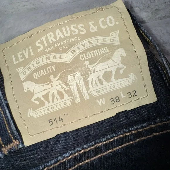 Levi's 514‎ Straight Wide Leg Jeans 38x32 Midnight Blue Denim Faux Flap Pockets