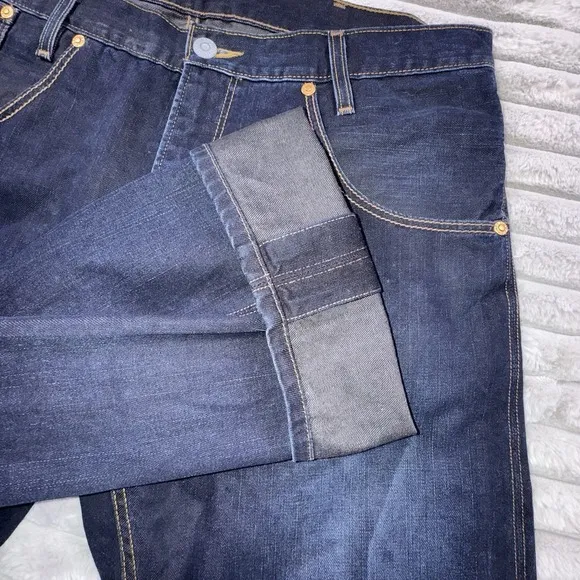 Levi's 514‎ Straight Wide Leg Jeans 38x32 Midnight Blue Denim Faux Flap Pockets