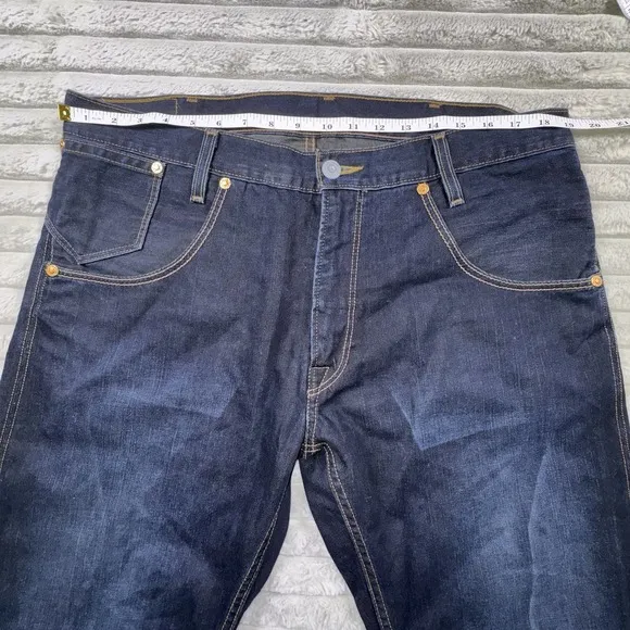 Levi's 514‎ Straight Wide Leg Jeans 38x32 Midnight Blue Denim Faux Flap Pockets