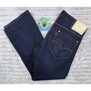 Levi's 514‎ Straight Wide Leg Jeans 38x32 Midnight Blue Denim Faux Flap Pockets