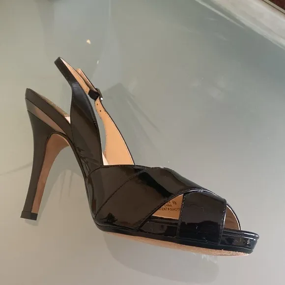Like NEW Cole Haan Black Patent Leather Peep Toe Platform Sling-backs Size 9