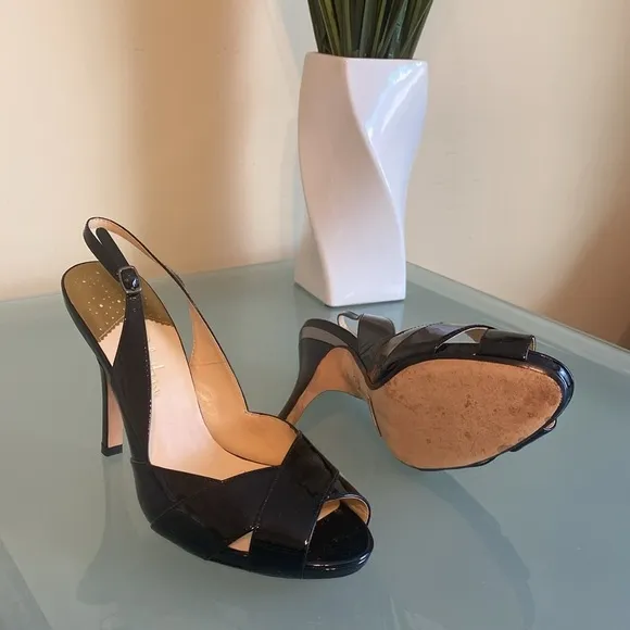 Like NEW Cole Haan Black Patent Leather Peep Toe Platform Sling-backs Size 9