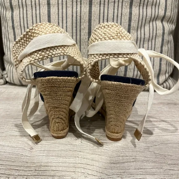 LILLY PULITZER Kate Espadrille Wedge Sandals - Size 6.5 - Navy - Summer Shoes