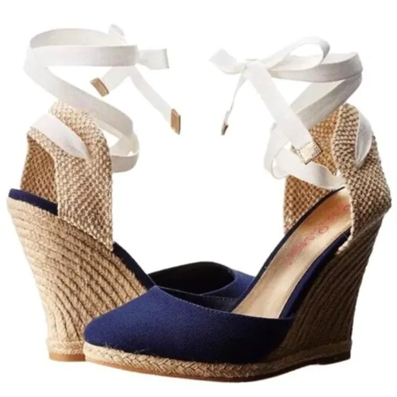 LILLY PULITZER Kate Espadrille Wedge Sandals - Size 6.5 - Navy - Summer Shoes