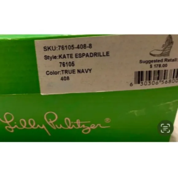 LILLY PULITZER Kate Espadrille Wedge Sandals - Size 6.5 - Navy - Summer Shoes