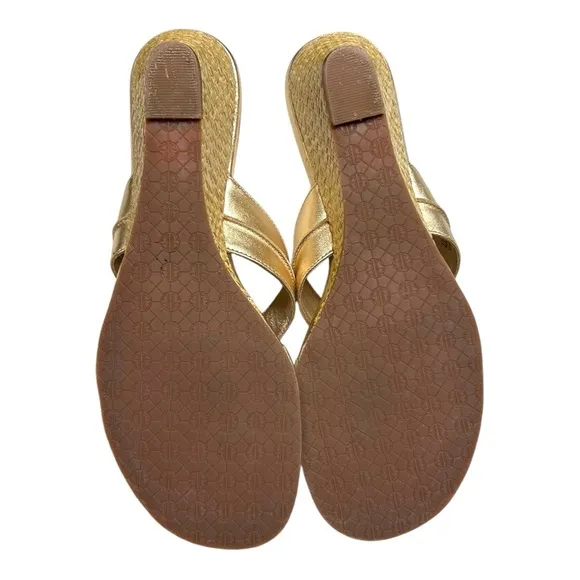 Lilly Pulitzer McKim Wedge Sandals Espadrilles Gold Metallic Flip Flops 8.5 M