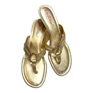Lilly Pulitzer McKim Wedge Sandals Espadrilles Gold Metallic Flip Flops 8.5 M