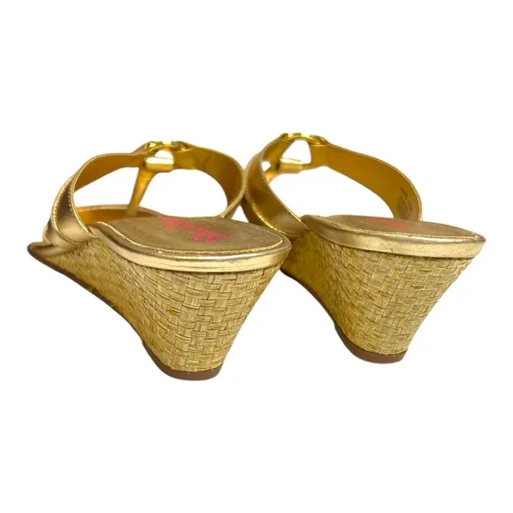Lilly Pulitzer McKim Wedge Sandals Espadrilles Gold Metallic Flip Flops 8.5 M