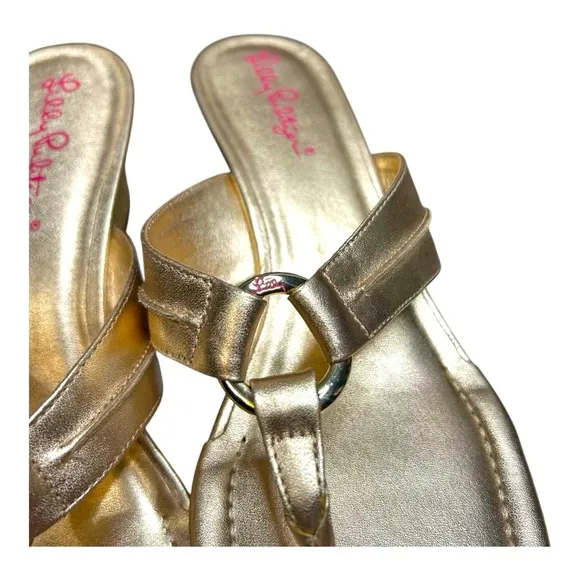 Lilly Pulitzer McKim Wedge Sandals Espadrilles Gold Metallic Flip Flops 8.5 M