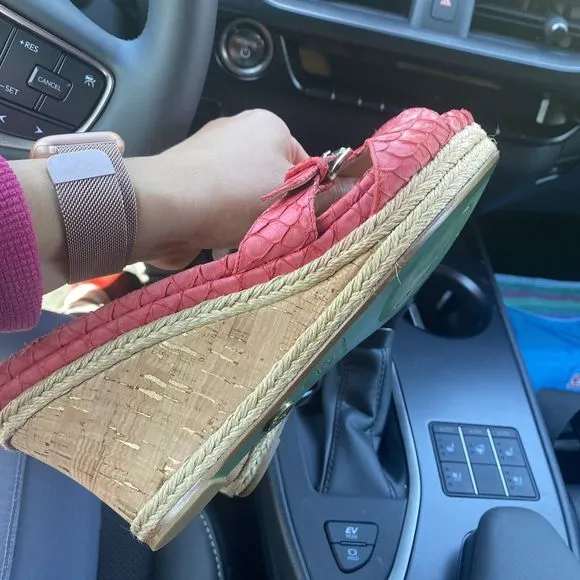 Lisa for Donald J Pliner Coral Pink Open Toed Wedge Shoes Size 9.5