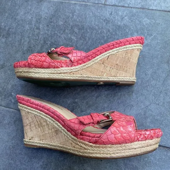 Lisa for Donald J Pliner Coral Pink Open Toed Wedge Shoes Size 9.5