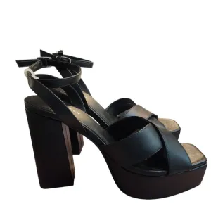 Lisa Vicky Black Leather Platform Strappy Heels Size 8, Nordstrom. New in Box