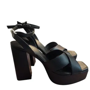 Lisa Vicky Black Leather Platform Strappy Heels Size 8.5, Nordstrom. New in box