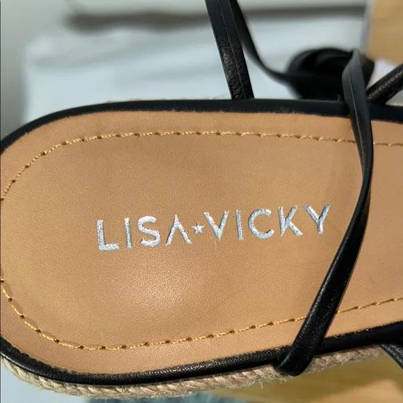 Lisa Vicky Gaze-V Black Platform Wedge Espadrille Sandals (JS8-9)