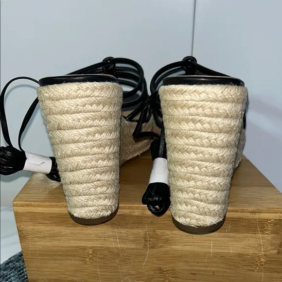 Lisa Vicky Gaze-V Black Platform Wedge Espadrille Sandals (JS8-9)