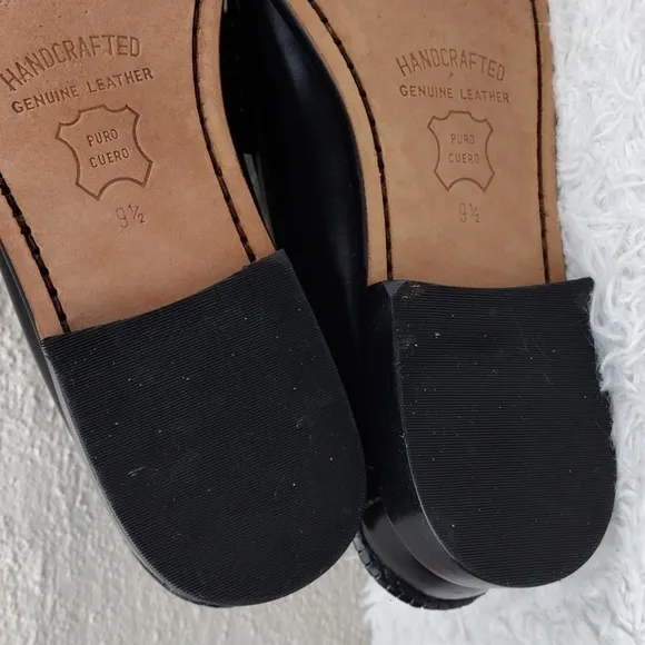 L.L Bean Black Patent Leather Upper Almond Toe Slip On Penny Loafer Style Shoe