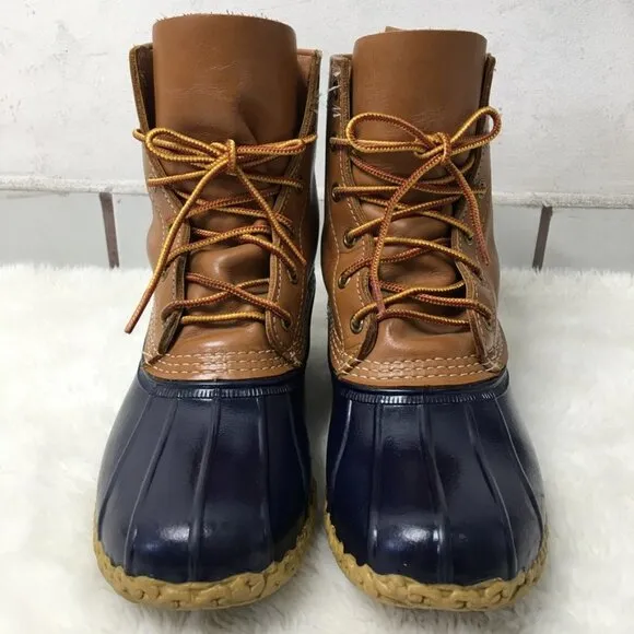 L.L. Bean Boots Men's Duck Boots Lace up Size 8 Leather Brown and Blue