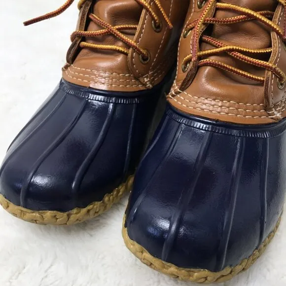 L.L. Bean Boots Men's Duck Boots Lace up Size 8 Leather Brown and Blue