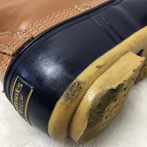 L.L. Bean Boots Men's Duck Boots Lace up Size 8 Leather Brown and Blue