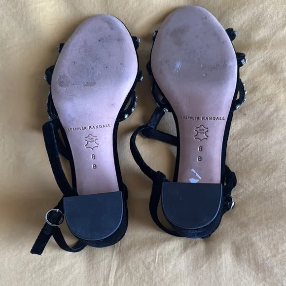 Loeffler Randall Black Velvet and Rhinestone Strappy Heels size 6