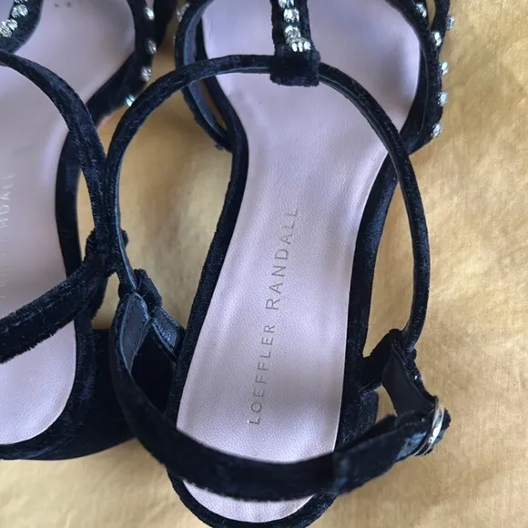 Loeffler Randall Black Velvet and Rhinestone Strappy Heels size 6