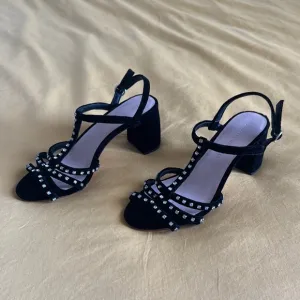 Loeffler Randall Black Velvet and Rhinestone Strappy Heels size 6
