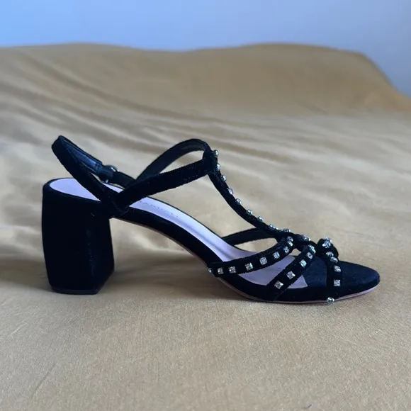 Loeffler Randall Black Velvet and Rhinestone Strappy Heels size 6
