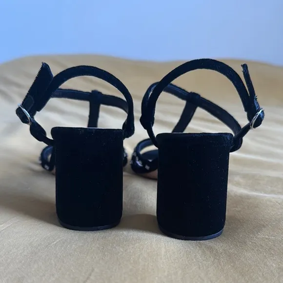 Loeffler Randall Black Velvet and Rhinestone Strappy Heels size 6