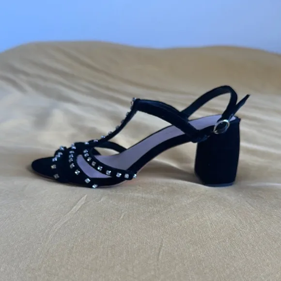 Loeffler Randall Black Velvet and Rhinestone Strappy Heels size 6
