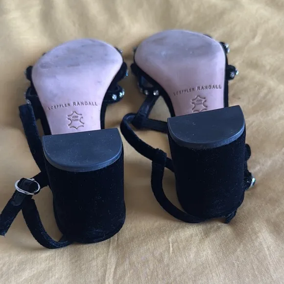 Loeffler Randall Black Velvet and Rhinestone Strappy Heels size 6