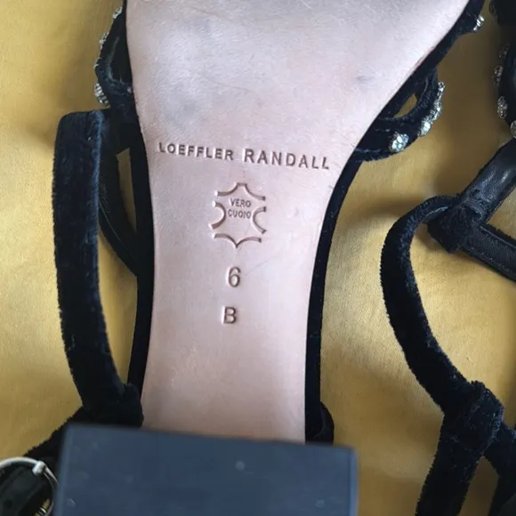 Loeffler Randall Black Velvet and Rhinestone Strappy Heels size 6