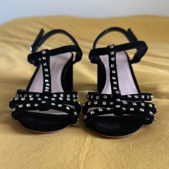 Loeffler Randall Black Velvet and Rhinestone Strappy Heels size 6