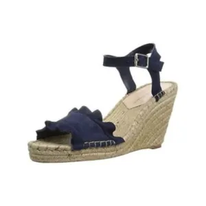 LOEFFLER RANDALL Womens Eclipse Navy 1&quot; Platform Gabby Wedge Suede Shoes 7.5