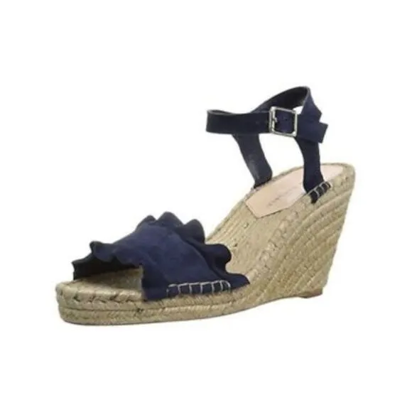 LOEFFLER RANDALL Womens Eclipse Navy 1&quot; Platform Gabby Wedge Suede Shoes 7.5
