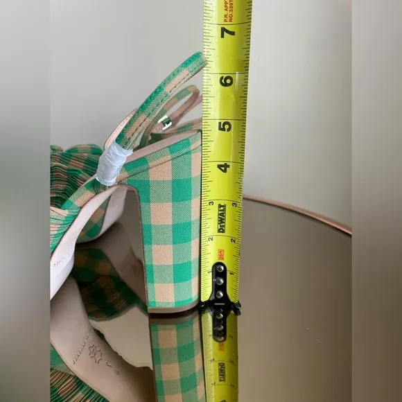 Loeffler Randall Natalia Pleated Plaid Platform Sandals Women's Green Size 7 NEW