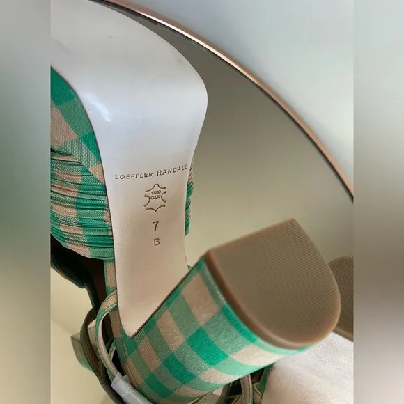 Loeffler Randall Natalia Pleated Plaid Platform Sandals Women's Green Size 7 NEW