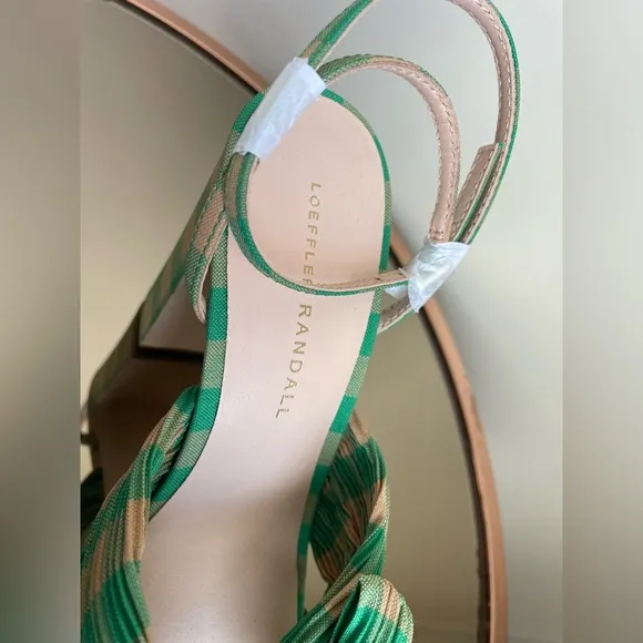 Loeffler Randall Natalia Pleated Plaid Platform Sandals Women's Green Size 7 NEW