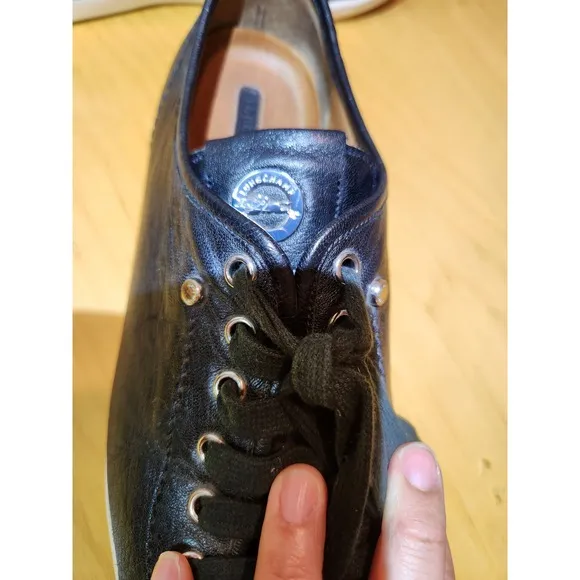 Longchamp Le Pliage Black Leather Sneakers EU 40 US 9.5-10 Designer Shoes rare