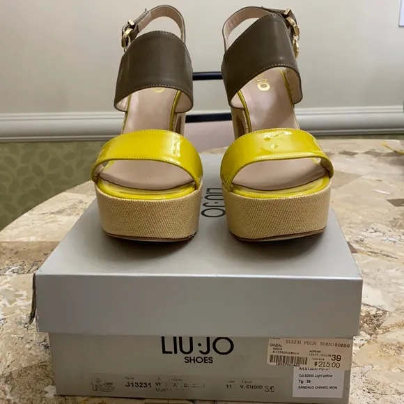 Lou-Jo - 4 1/2” platform sandals. Fabric platform, leather upper. Made i…