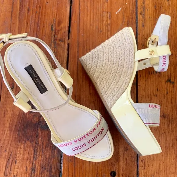 Louis vuitton paris wedge shoes nude red size 36