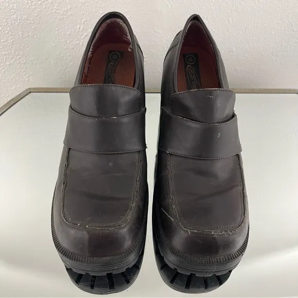 LOWER EAST SIDE Vintage Y2K Brown Faux Leather Chunky Platform Heeled Loafers