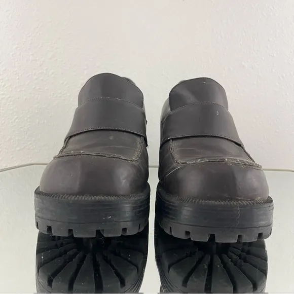 LOWER EAST SIDE Vintage Y2K Brown Faux Leather Chunky Platform Heeled Loafers